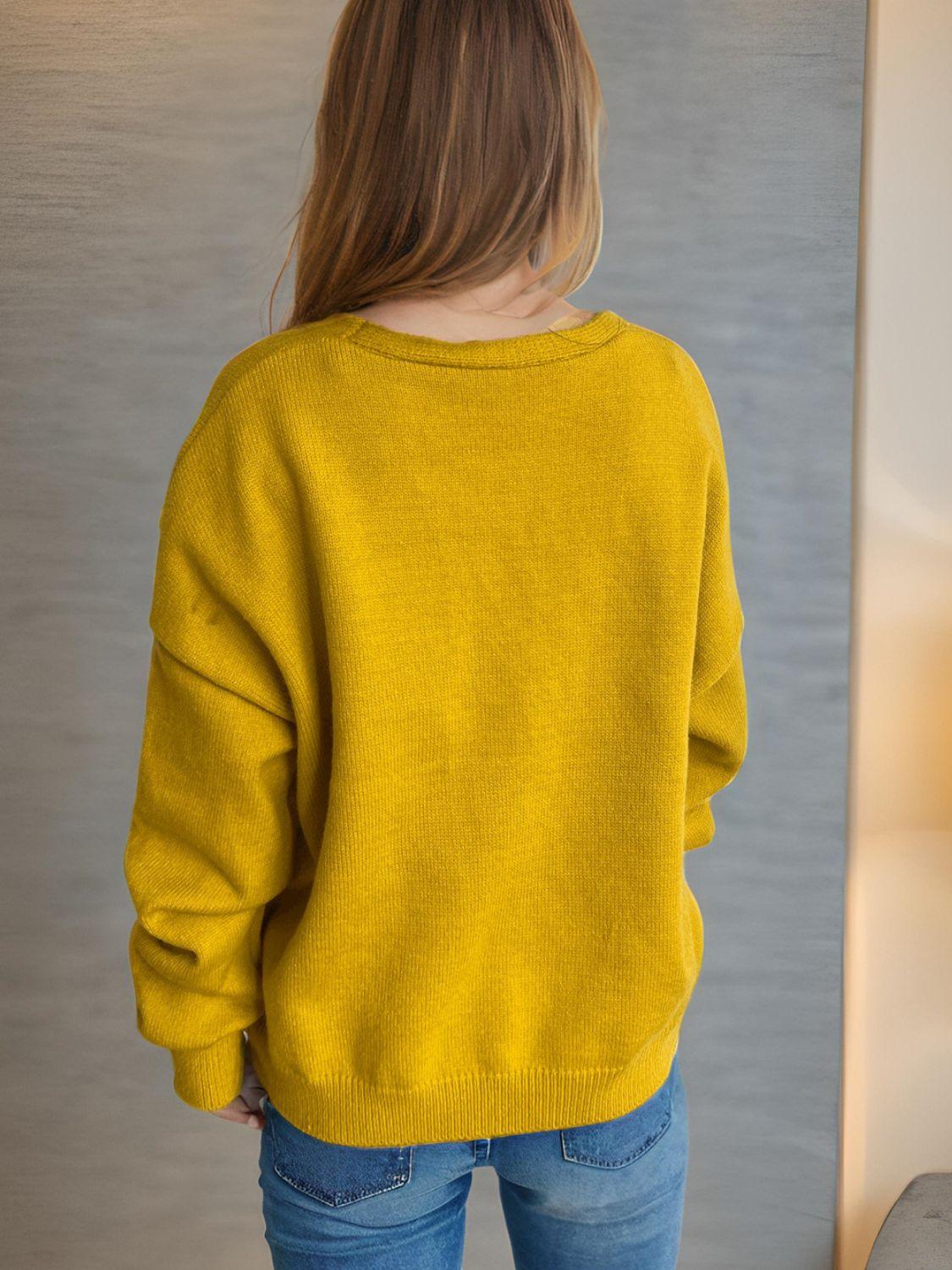 Cardigan boutonné à col en V avec motif marguerite