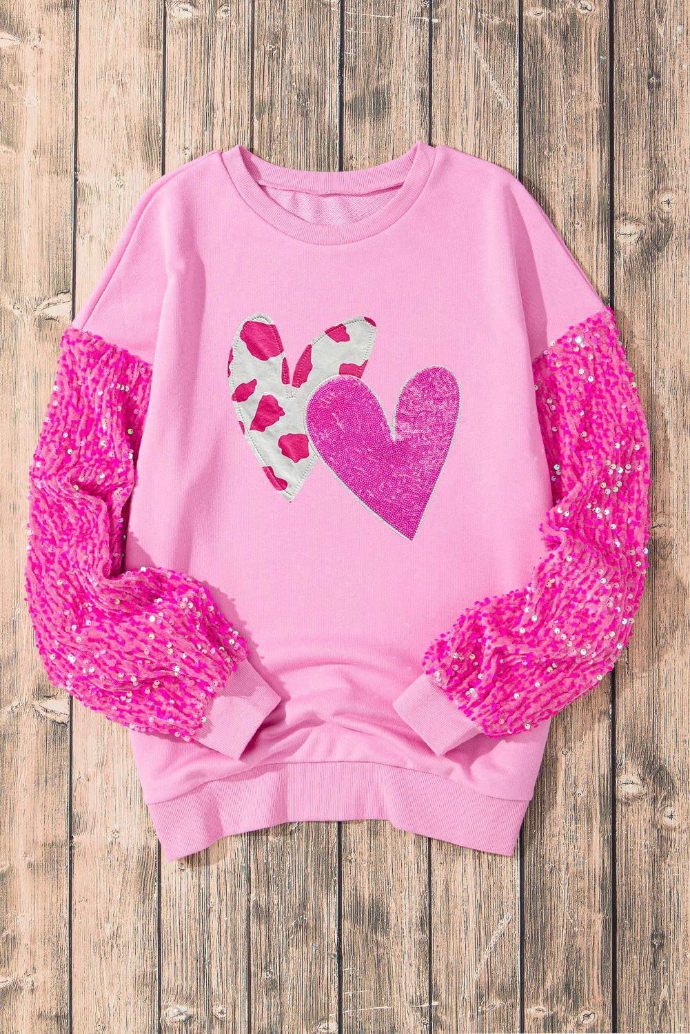 Sweat-shirt à manches longues en forme de cœur à paillettes pour la Saint-Valentin