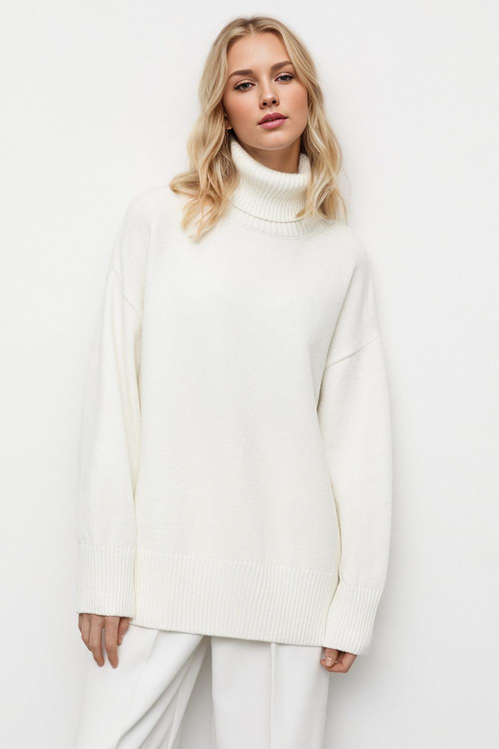 Pull à manches longues et col roulé Basic Bae à épaules tombantes