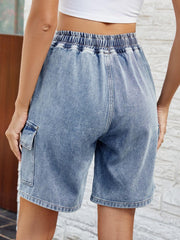 Short en jean avec cordon de serrage et poches