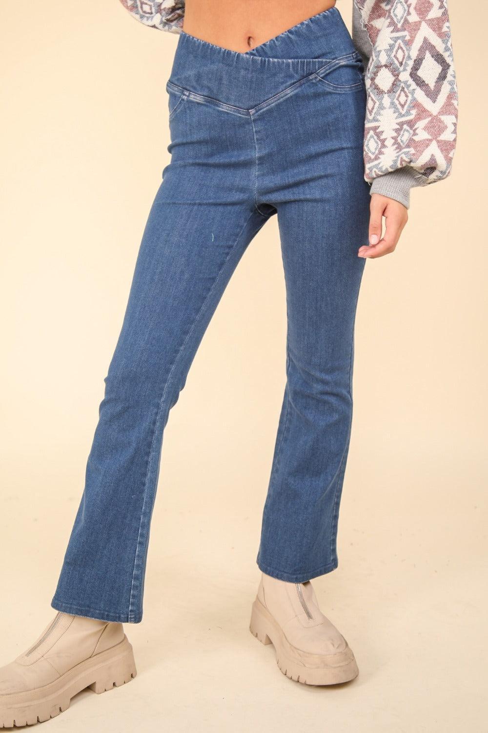 Leggings taille croisée extensibles en denim délavé VERY J