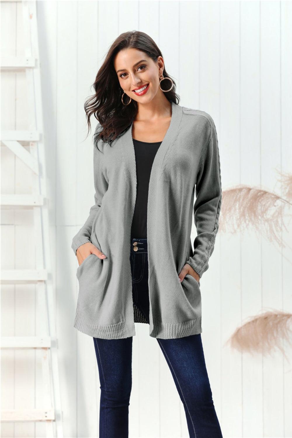 Cardigan ouvert à manches longues en maille torsadée