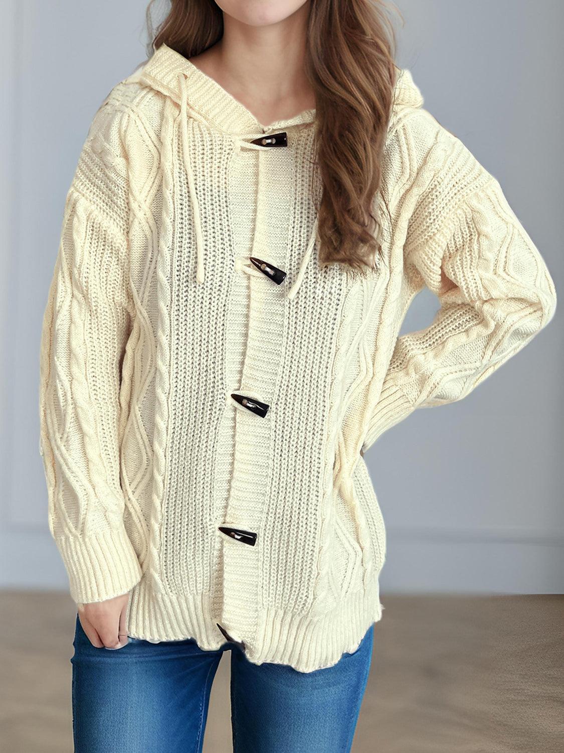 Cardigan à capuche à manches longues en maille torsadée