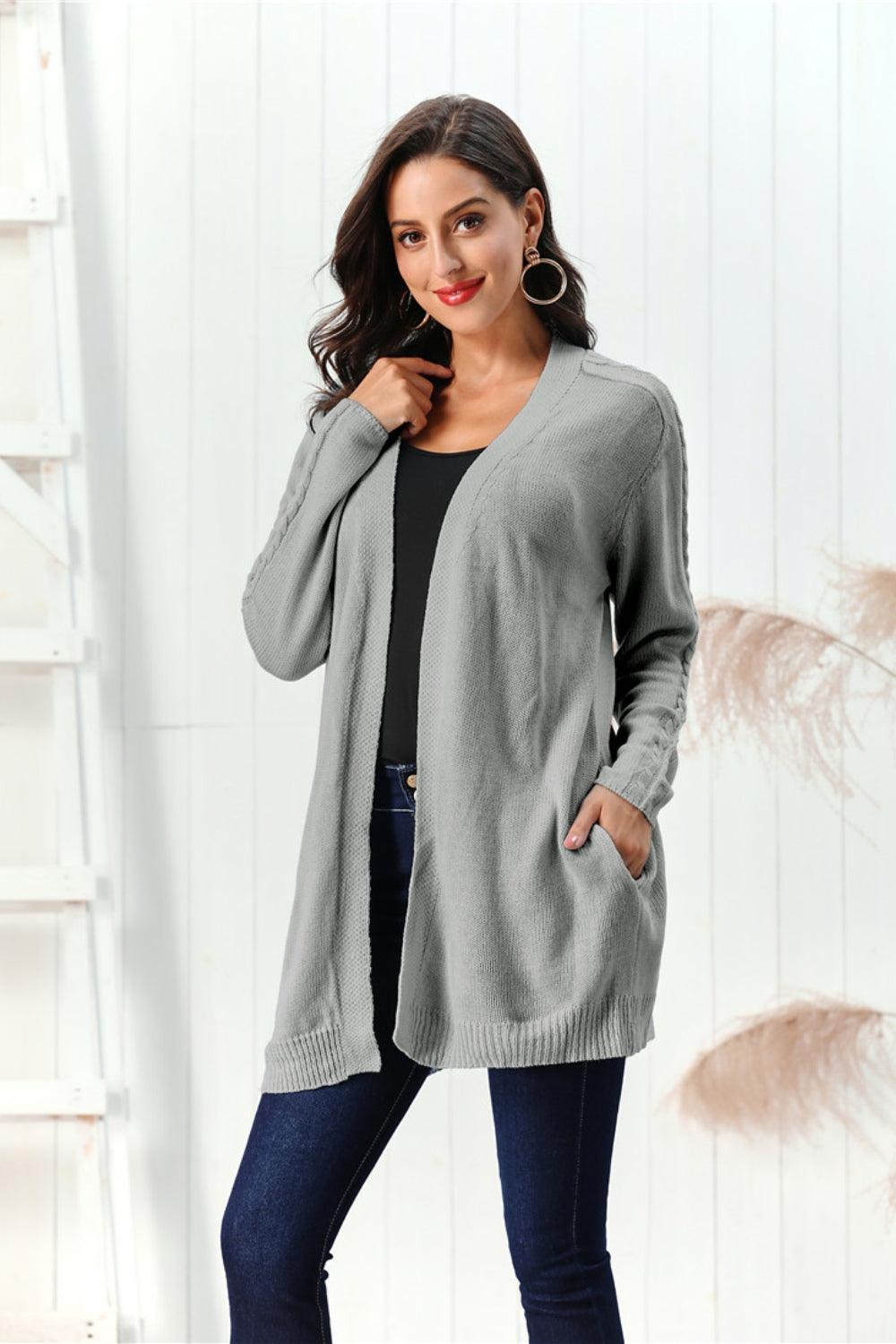 Cardigan ouvert à manches longues en maille torsadée