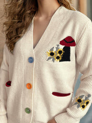 Cardigan à manches longues et col en V avec boutons contrastés