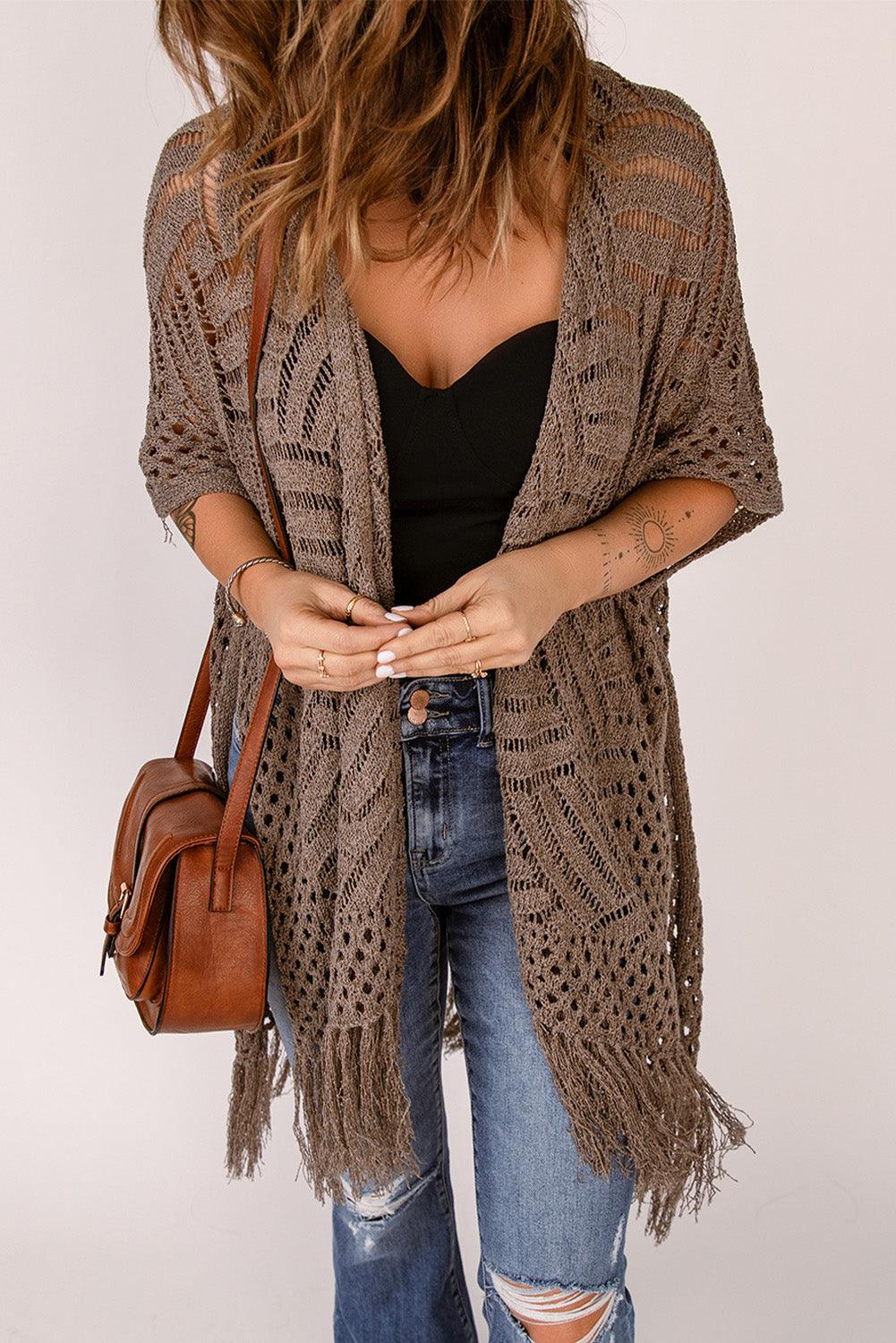 Cardigan ouvert sur le devant avec ourlet à franges et fente