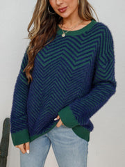 Pull rayé à col rond et épaules tombantes