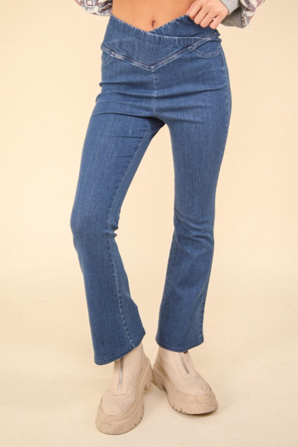 Leggings taille croisée extensibles en denim délavé VERY J