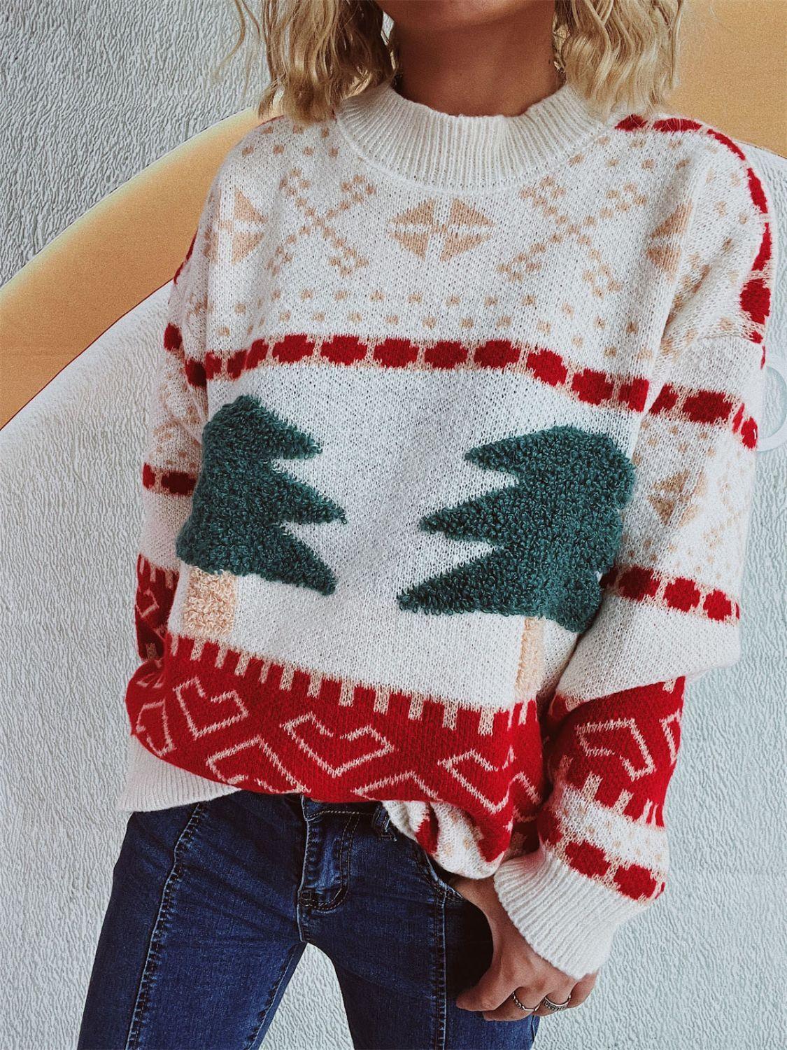 Pull à manches longues et col montant avec motif sapin de Noël