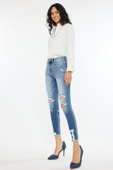 Jean skinny taille haute effiloché Kancan à la cheville