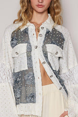 Chemise patchwork en dentelle à œillets et perles POL