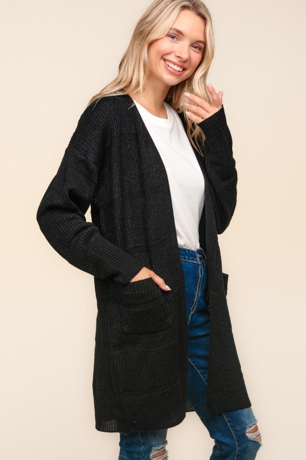 Cardigan ouvert texturé à rayures haptiques avec poches
