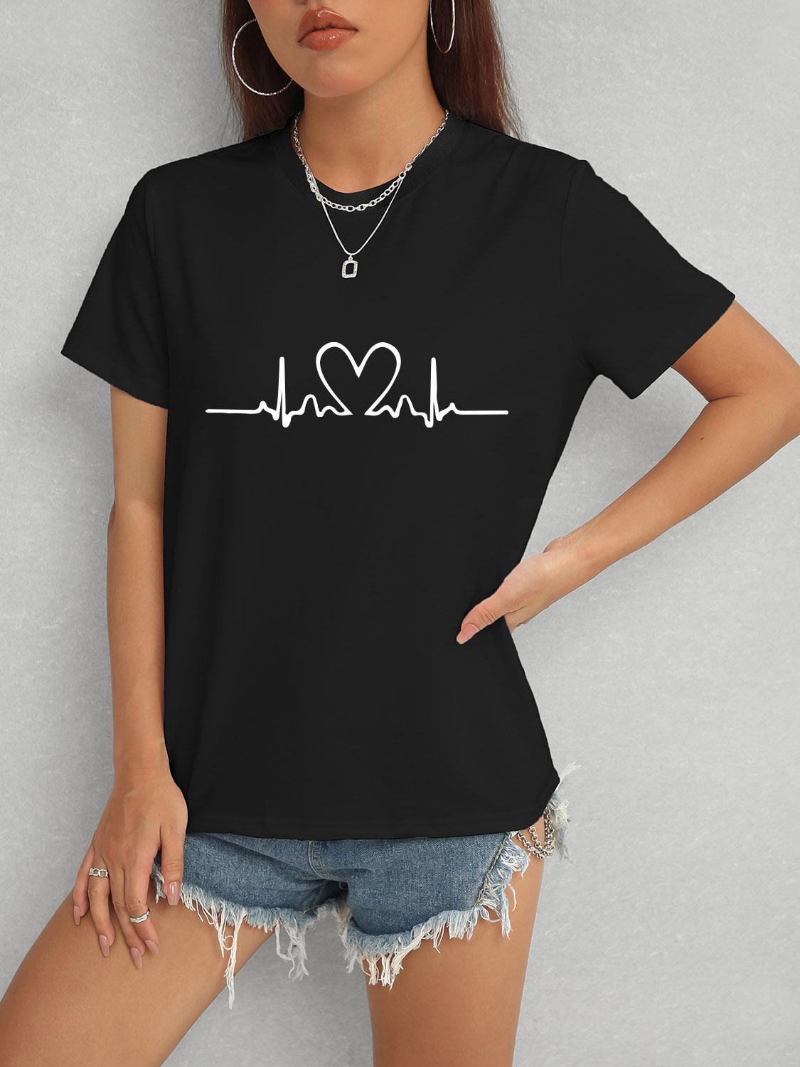 T-shirt à manches courtes et col rond avec motif cœur
