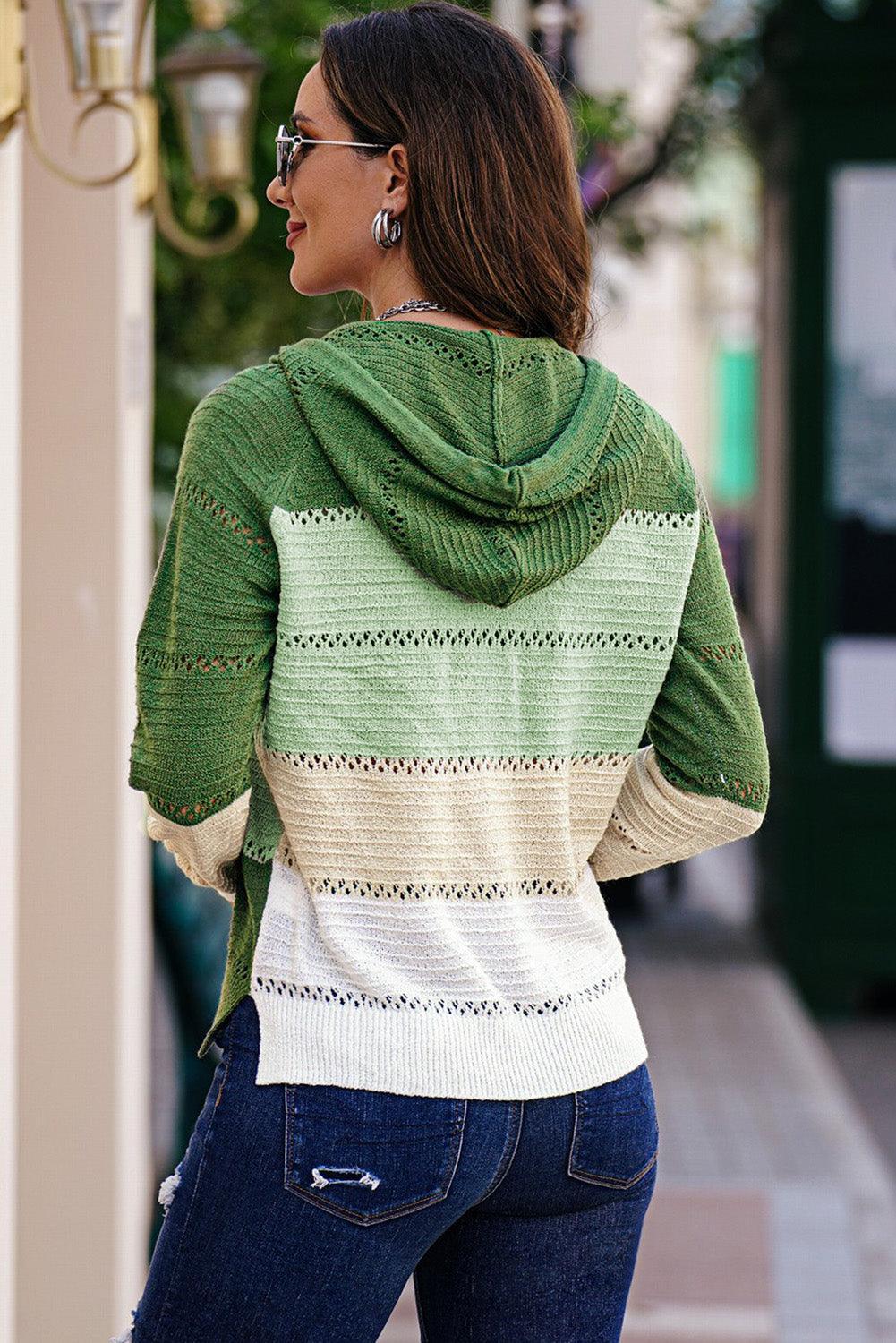 Cardigan à capuche ajouré à manches raglan et fermeture éclair