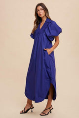 Robe mi-longue à manches bouffantes et froncées Annie Wear