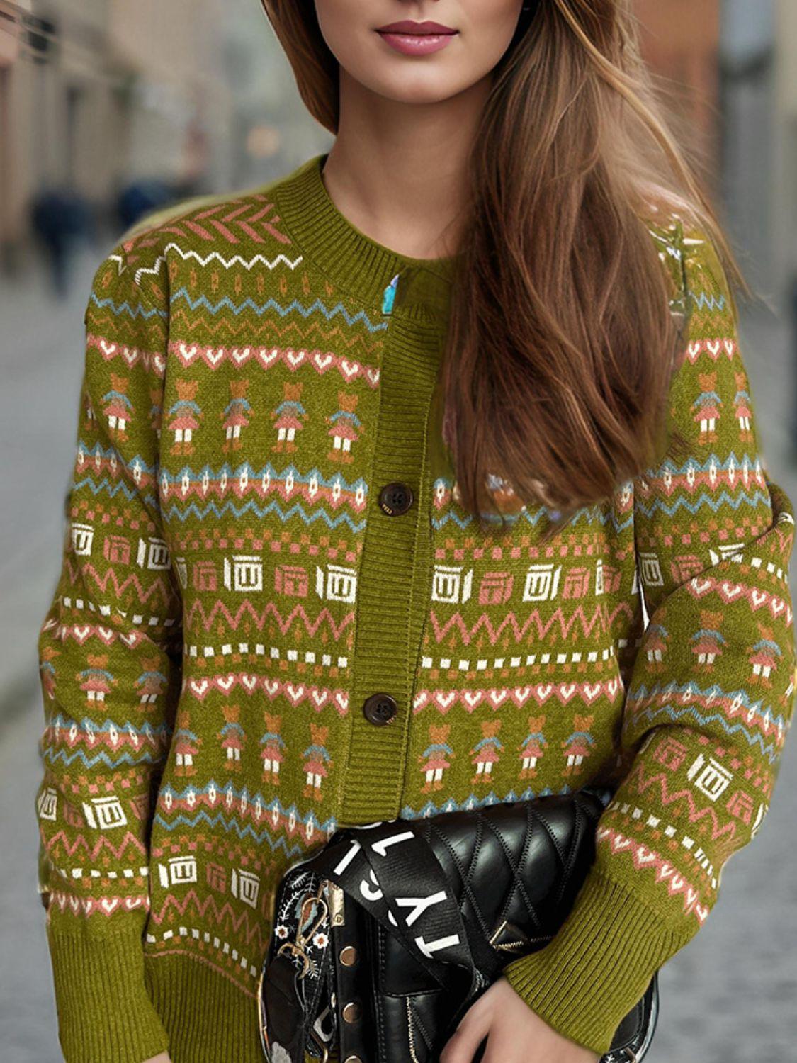 Cardigan boutonné à manches longues et motif graphique