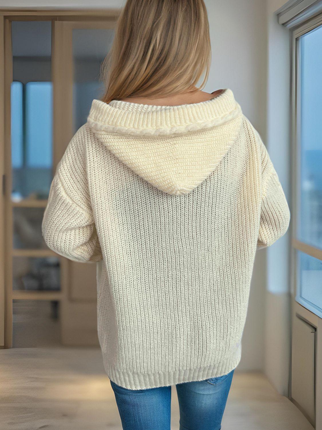 Cardigan à capuche à manches longues en maille torsadée