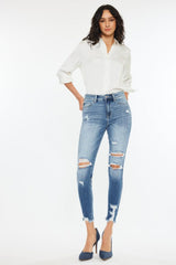Jean skinny taille haute effiloché Kancan à la cheville