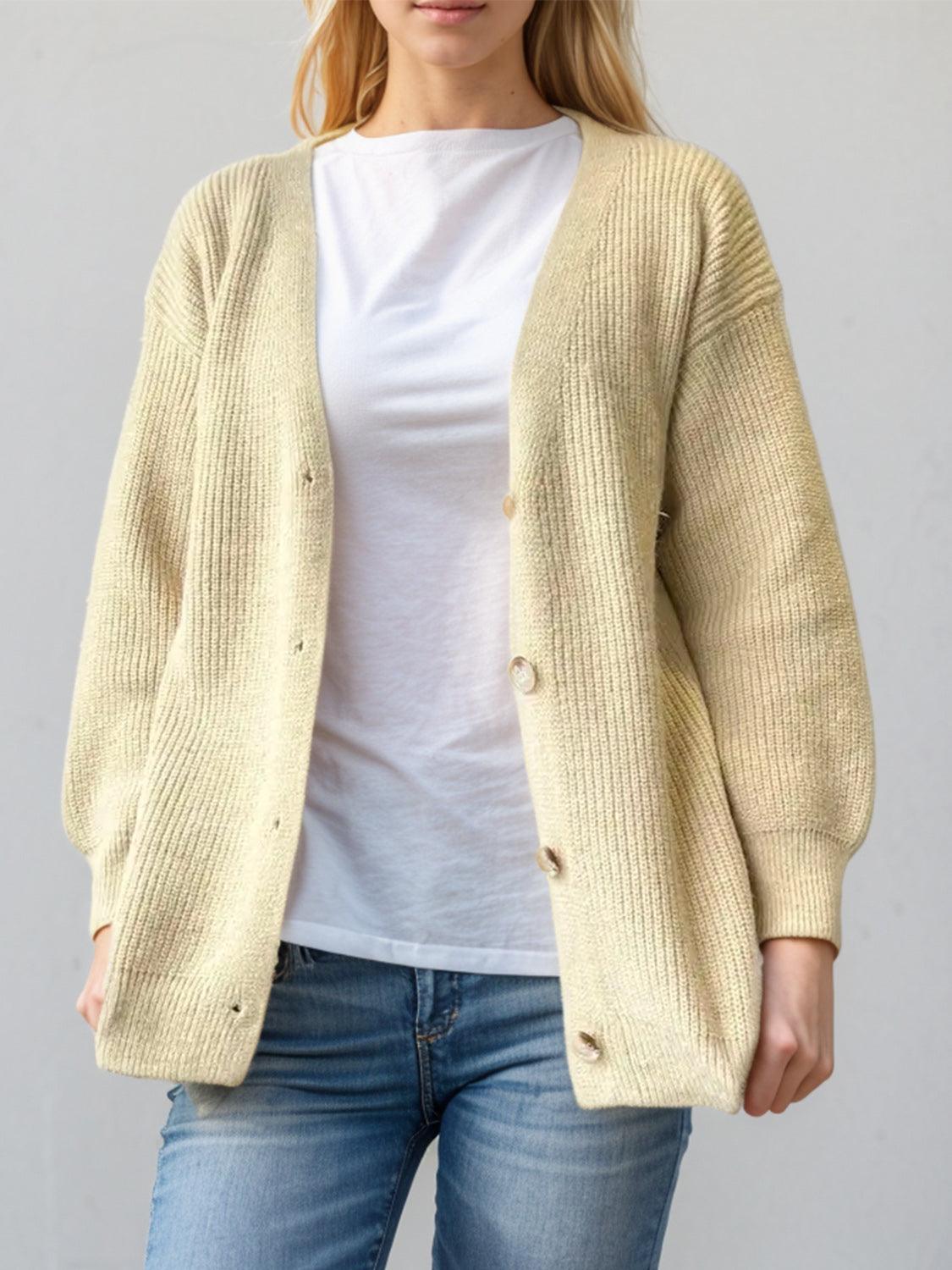 Cardigan boutonné à manches longues et col en V