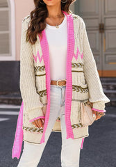 Cardigan ouvert à nouer contrasté sur le devant