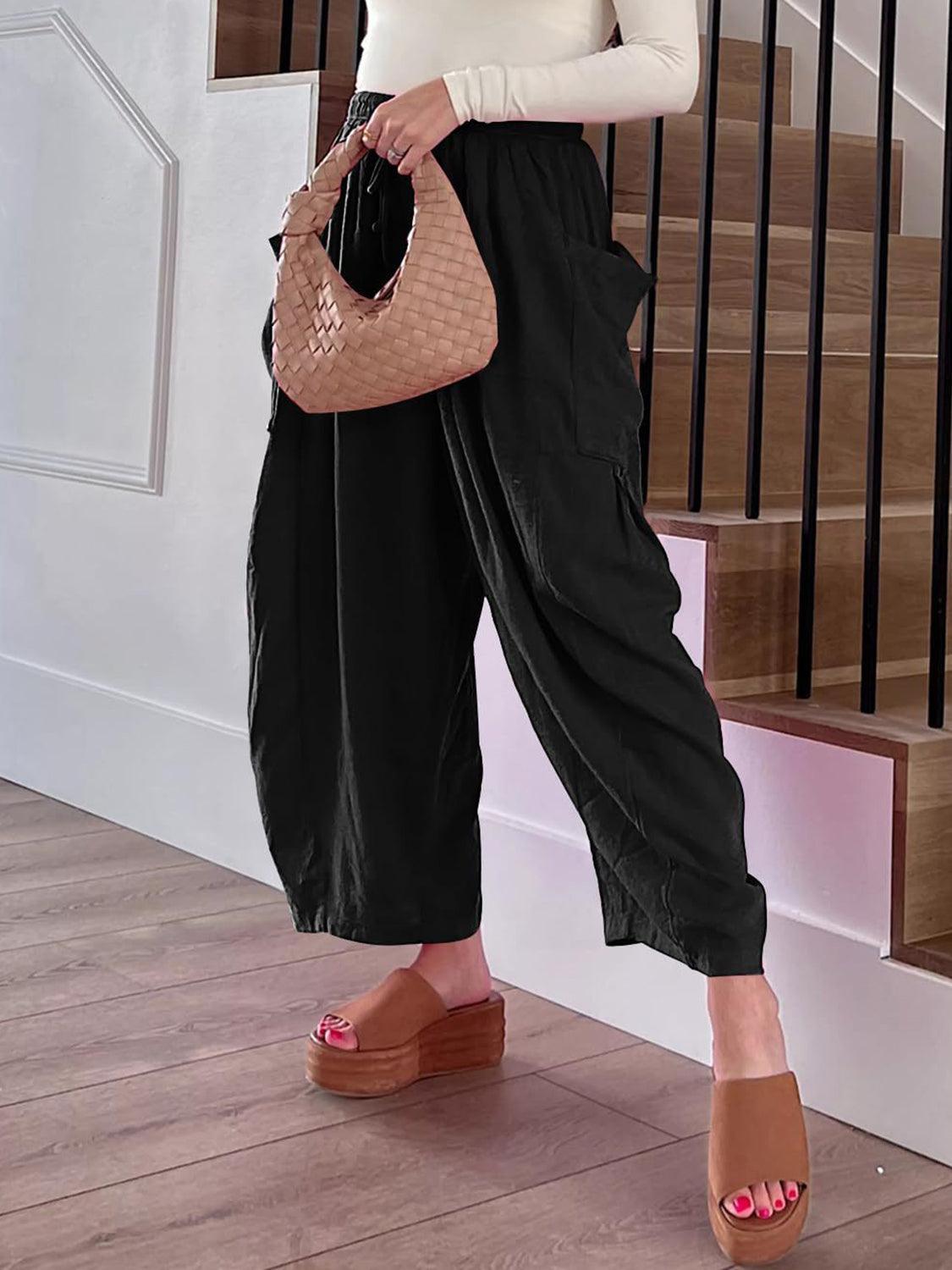Pantalon large taille haute avec poches
