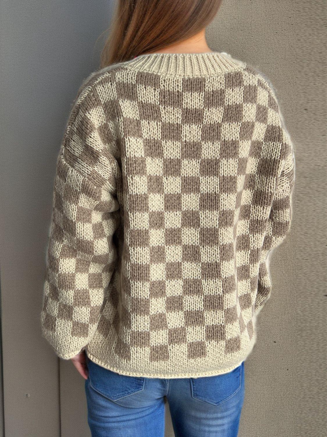 Cardigan à carreaux et col rond boutonné