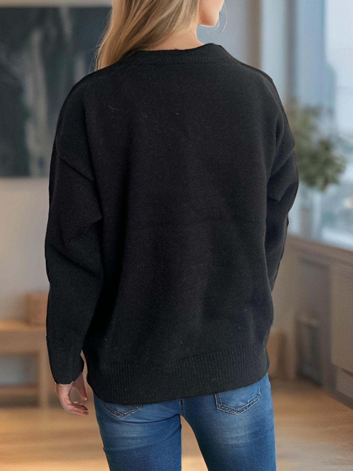Cardigan boutonné à col en V avec motif marguerite