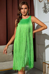 Robe à franges sans manches à col rond