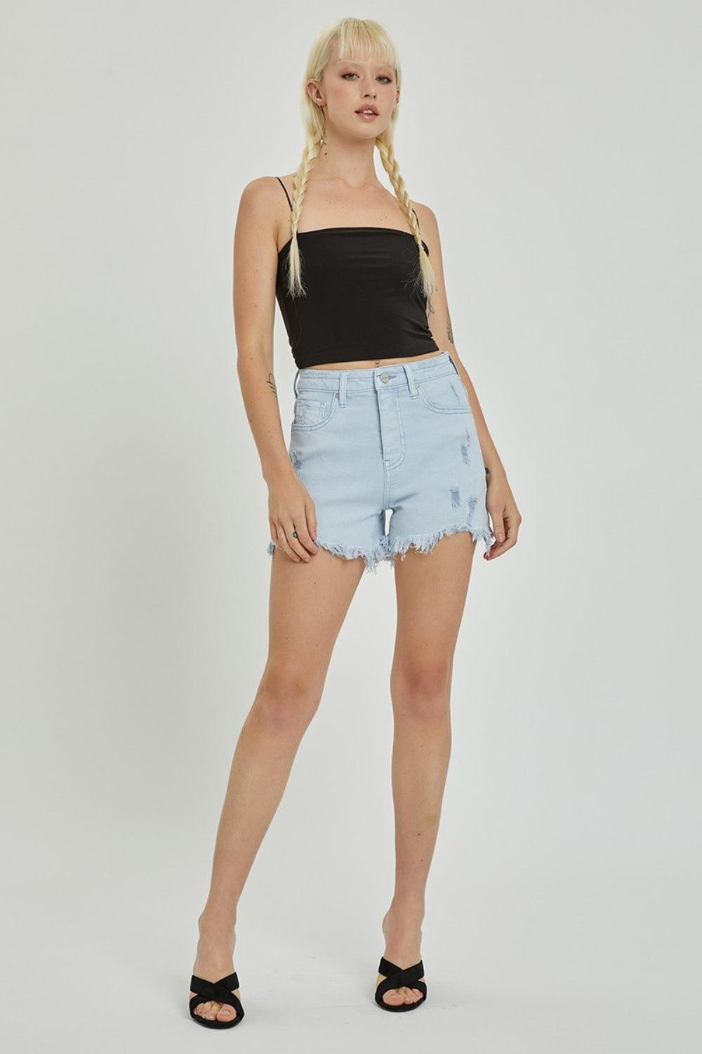 Short en jean taille haute RISEN avec détails vieillis