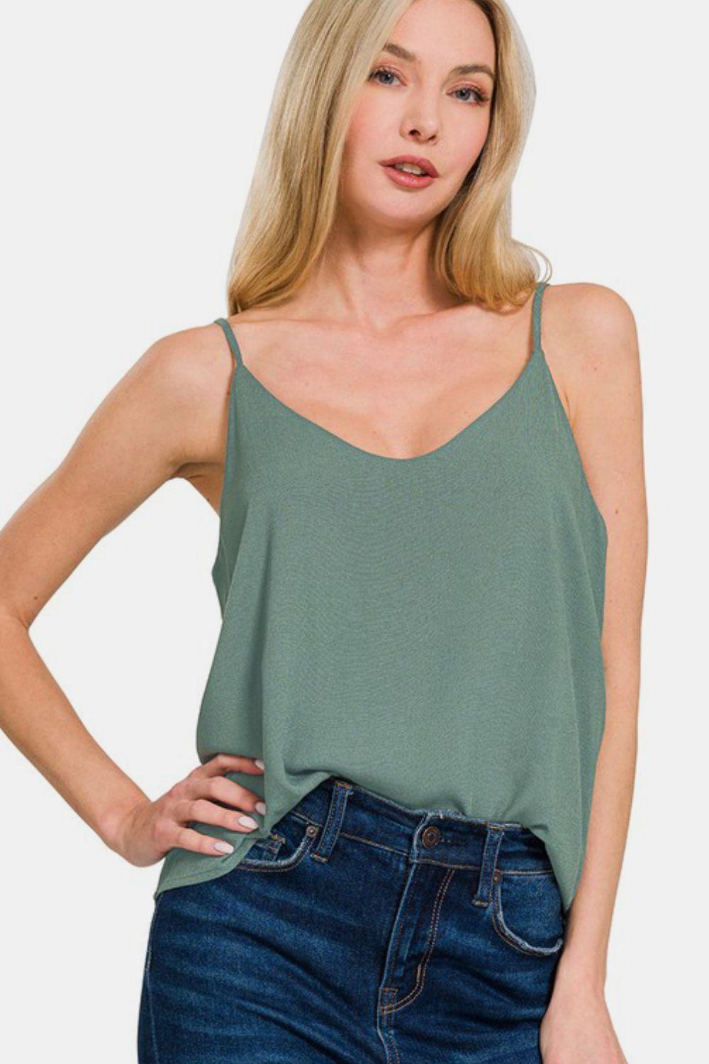 Camisole à bretelles spaghetti à deux épaisseurs Zenana