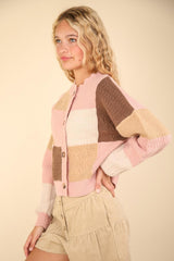 Cardigan texturé boutonné à blocs de couleurs VERY J