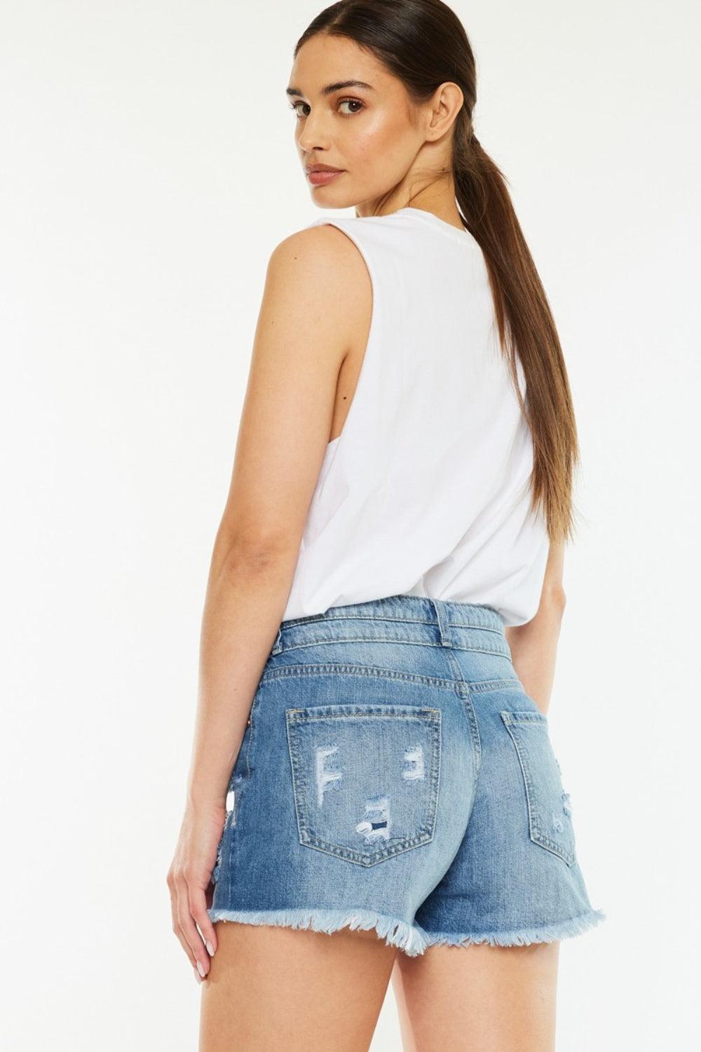 Short en jean Kancan taille haute à ourlet brut