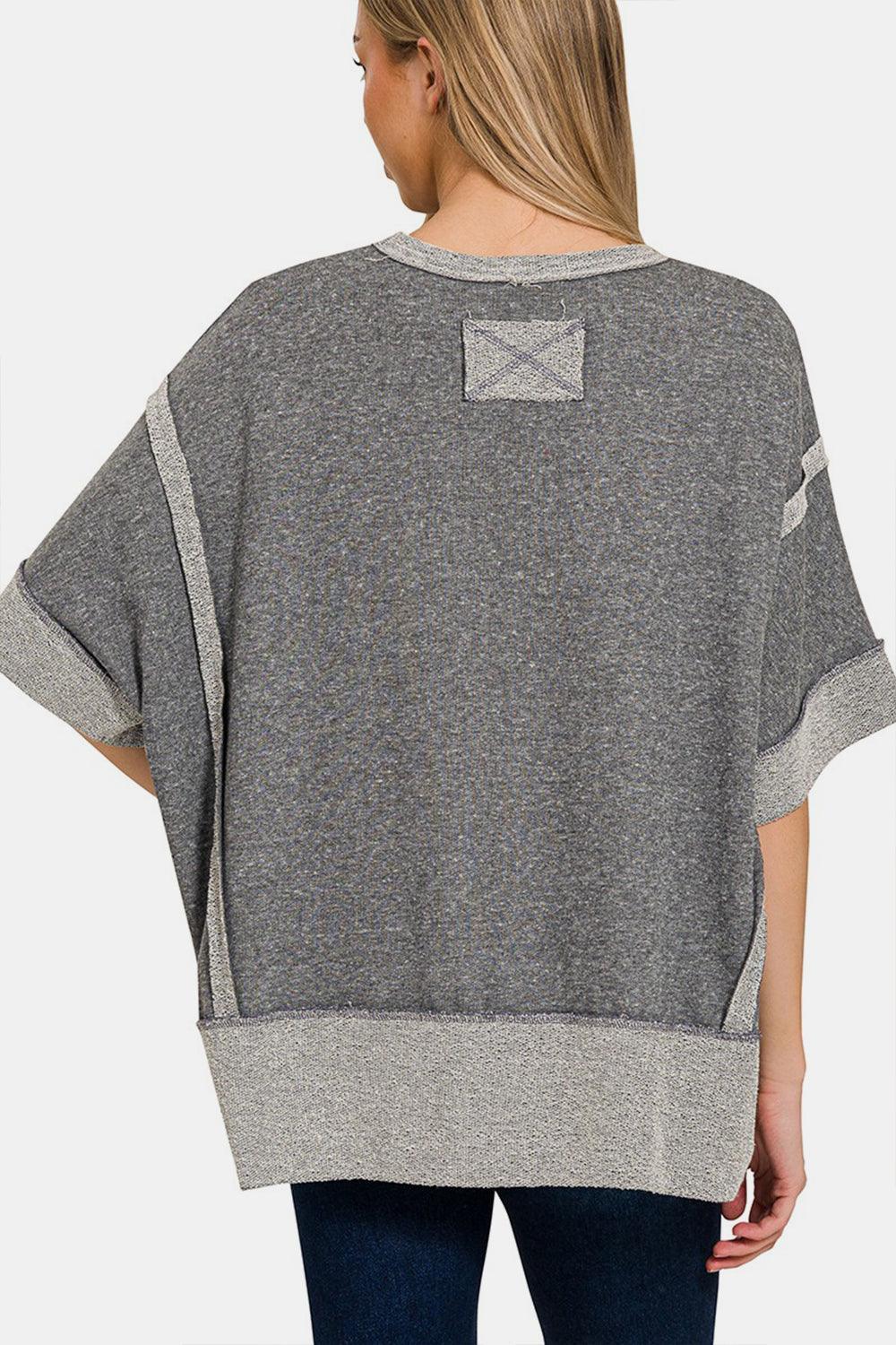 T-shirt à épaules tombantes et bordure contrastante Zenana