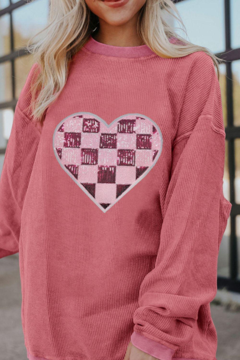 Sweat-shirt à manches longues à carreaux et paillettes pour la Saint-Valentin