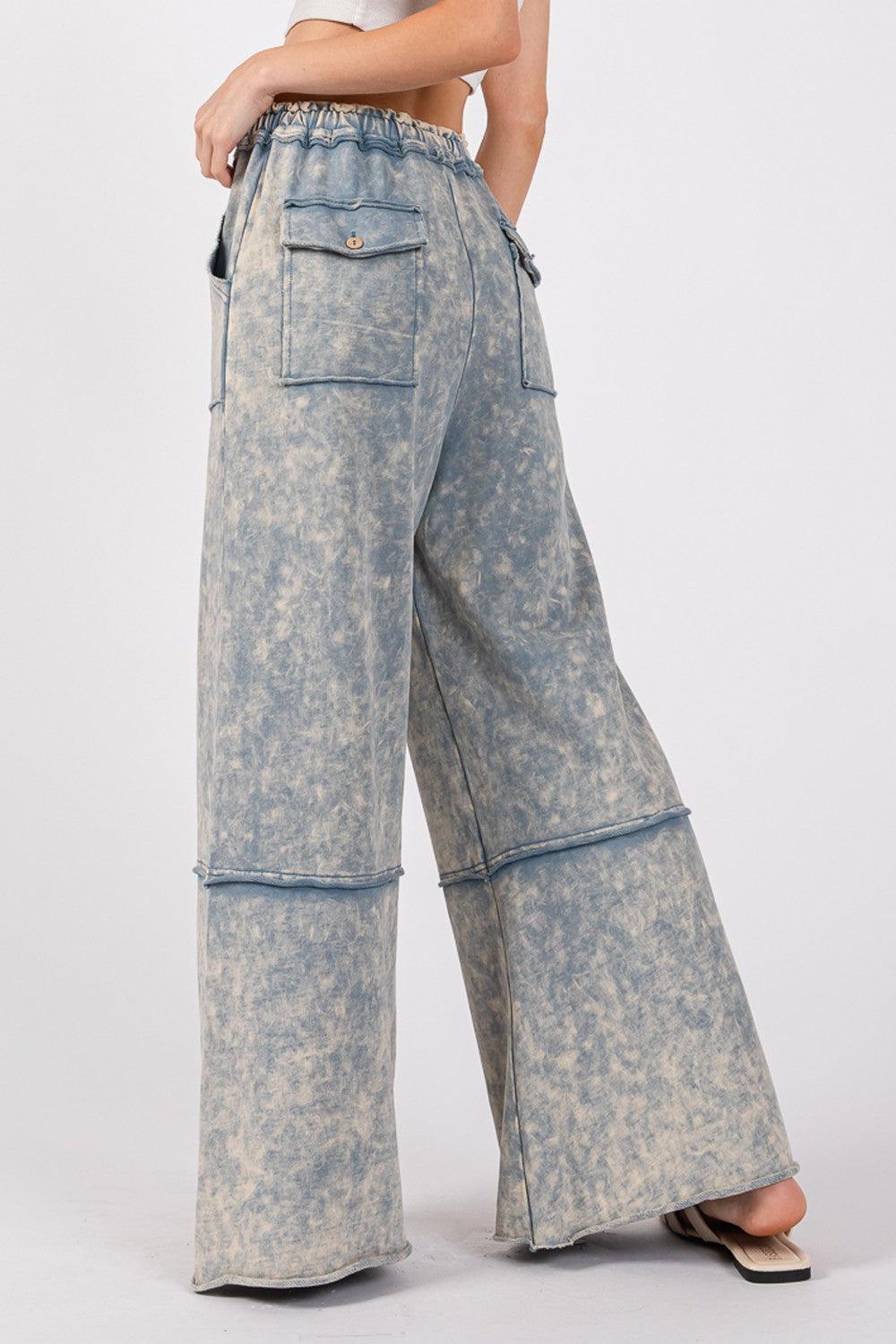 Pantalon large en tissu éponge délavé minéral SAGE + FIG