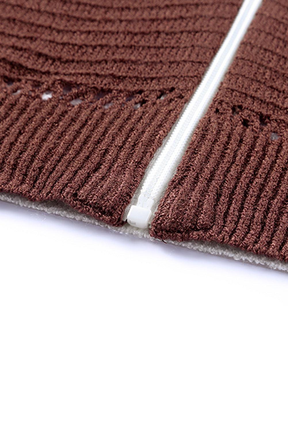 Cardigan à capuche ajouré à manches raglan et fermeture éclair