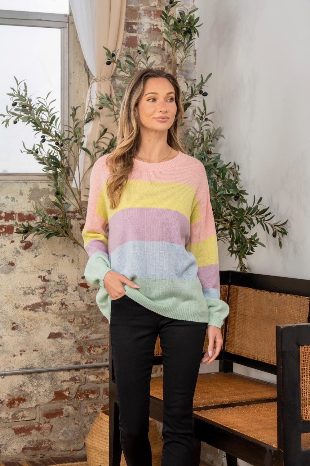 Pull col rond à épaules tombantes et blocs de couleurs Sew In Love
