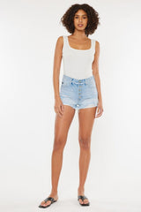 Short en jean à braguette boutonnée et effet vieilli Kancan