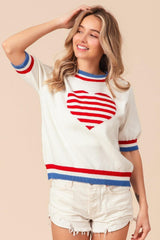 Pull rayé BiBi à motif de cœur et de drapeau américain