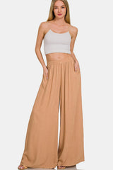 Pantalon large plissé en lin mélangé Zenana