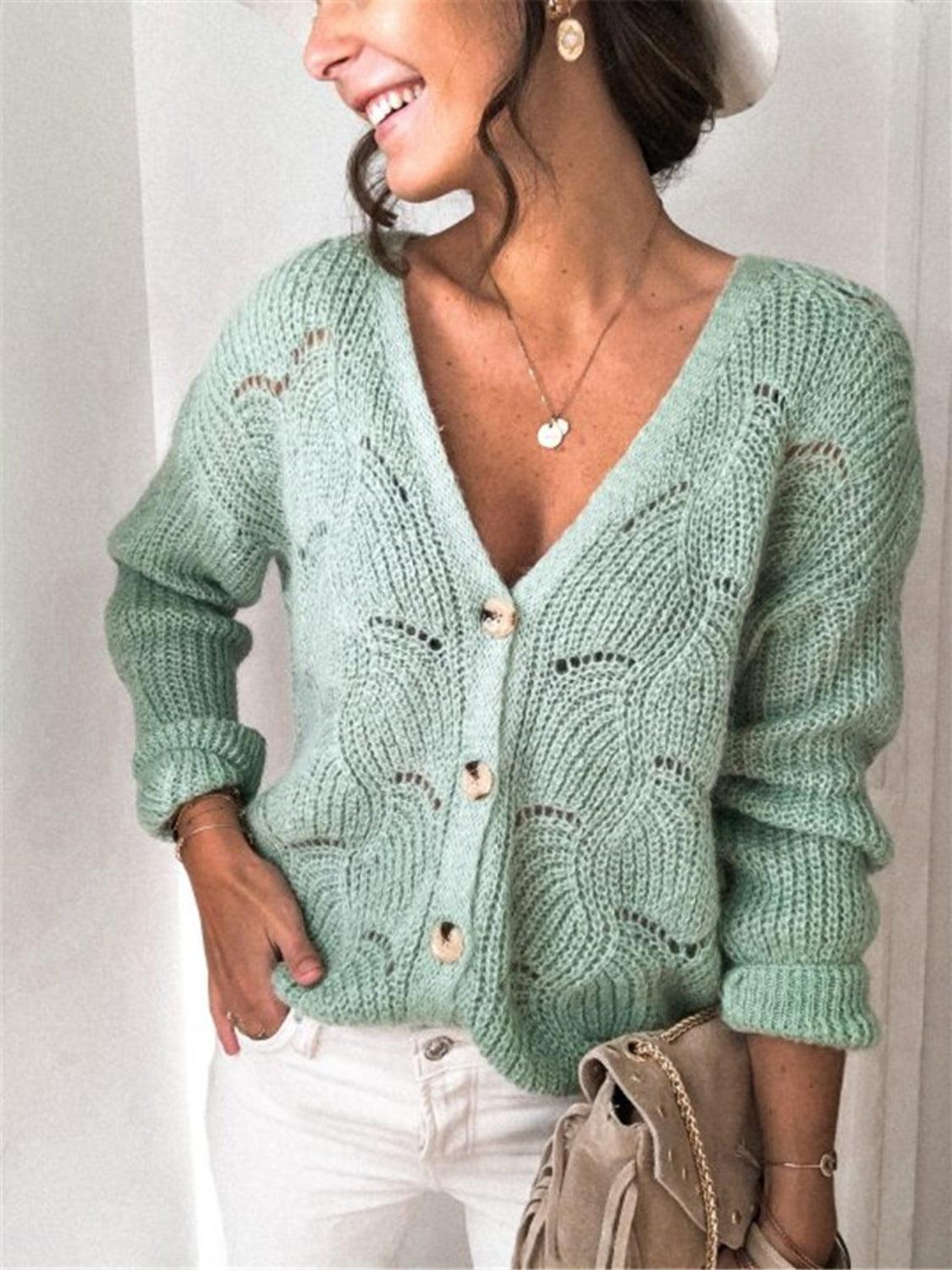 Cardigan à manches longues boutonné et ajouré