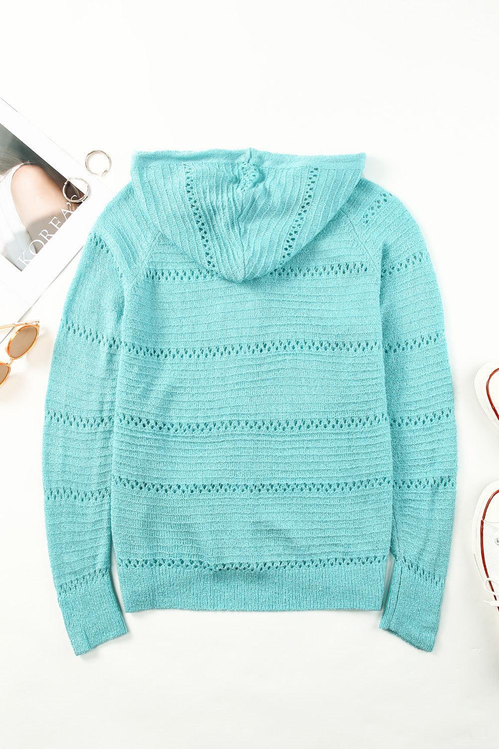 Cardigan à capuche ajouré à manches raglan et fermeture éclair