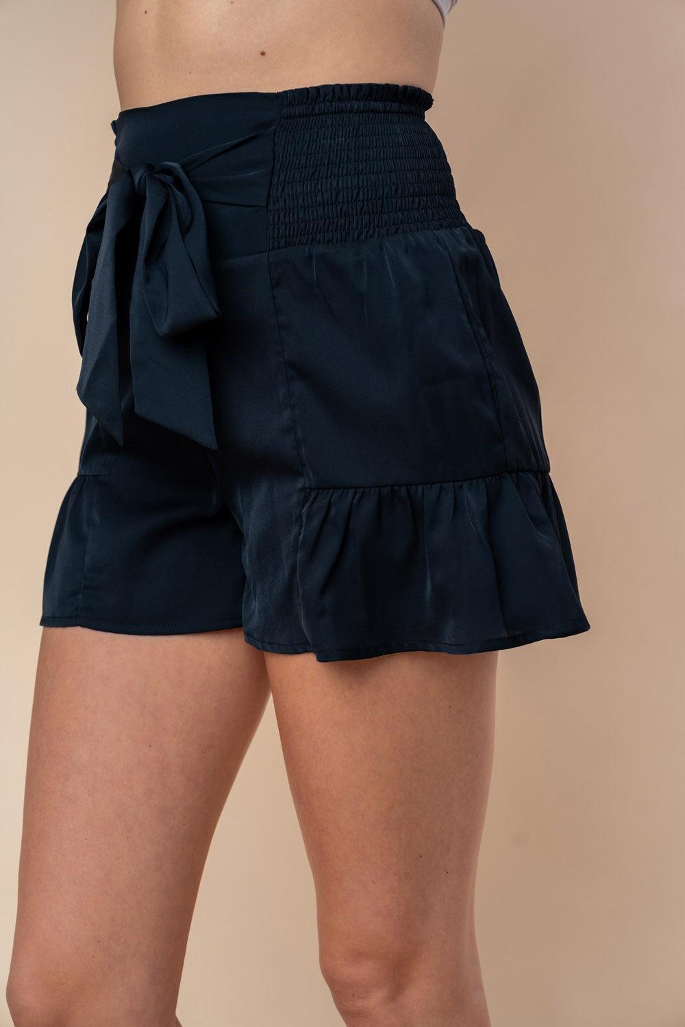 Short froncé taille haute en bouleau blanc