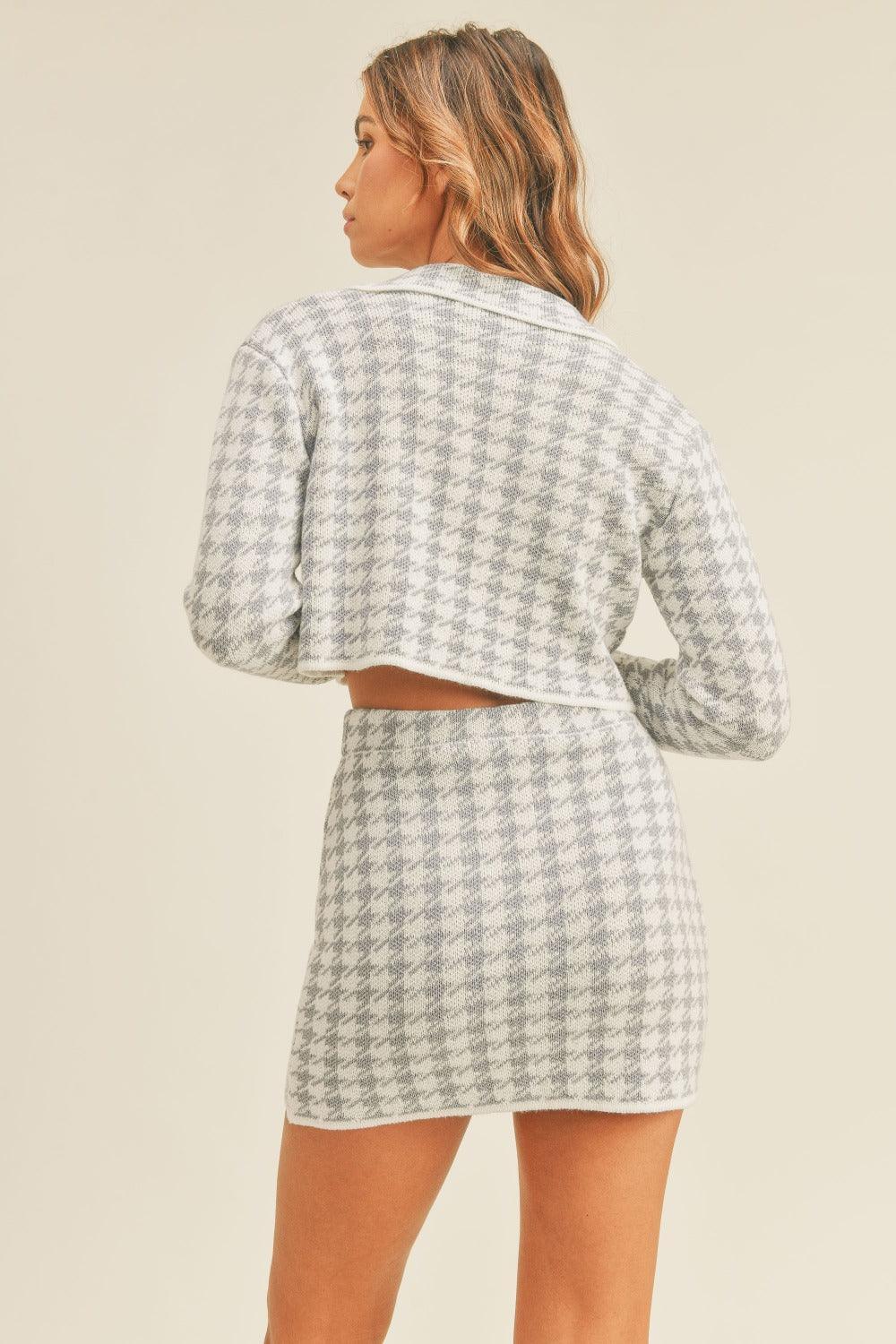 Ensemble cardigan court en tricot pied-de-poule et mini-jupe MABLE