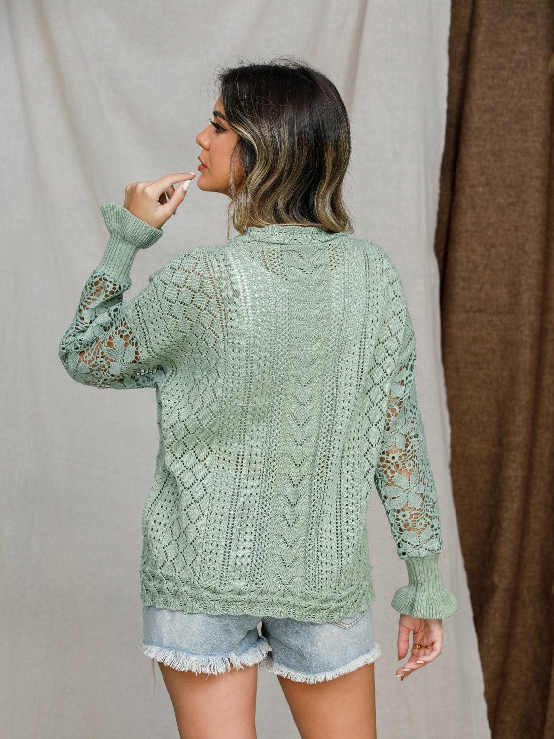 Pull à manches lanternes en crochet à œillets