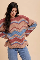 Pull col rond multicolore en zigzag d'Annie Wear