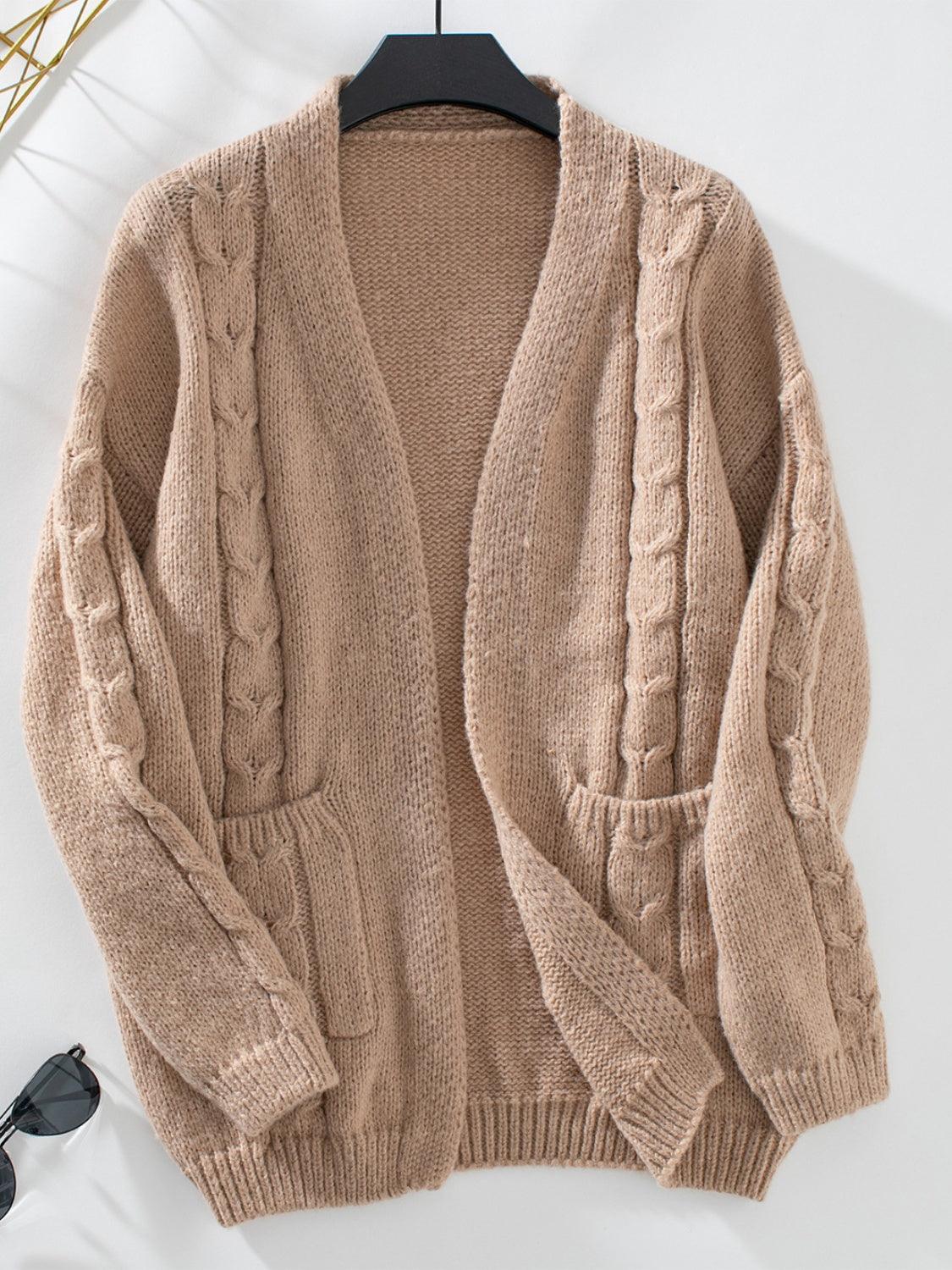 Cardigan ouvert à manches longues en maille torsadée