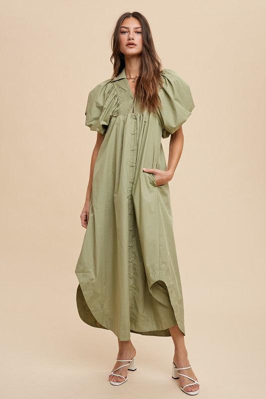 Robe mi-longue à manches bouffantes et froncées Annie Wear