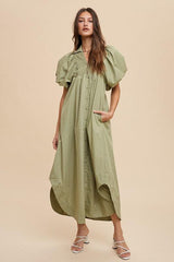Robe mi-longue à manches bouffantes et froncées Annie Wear