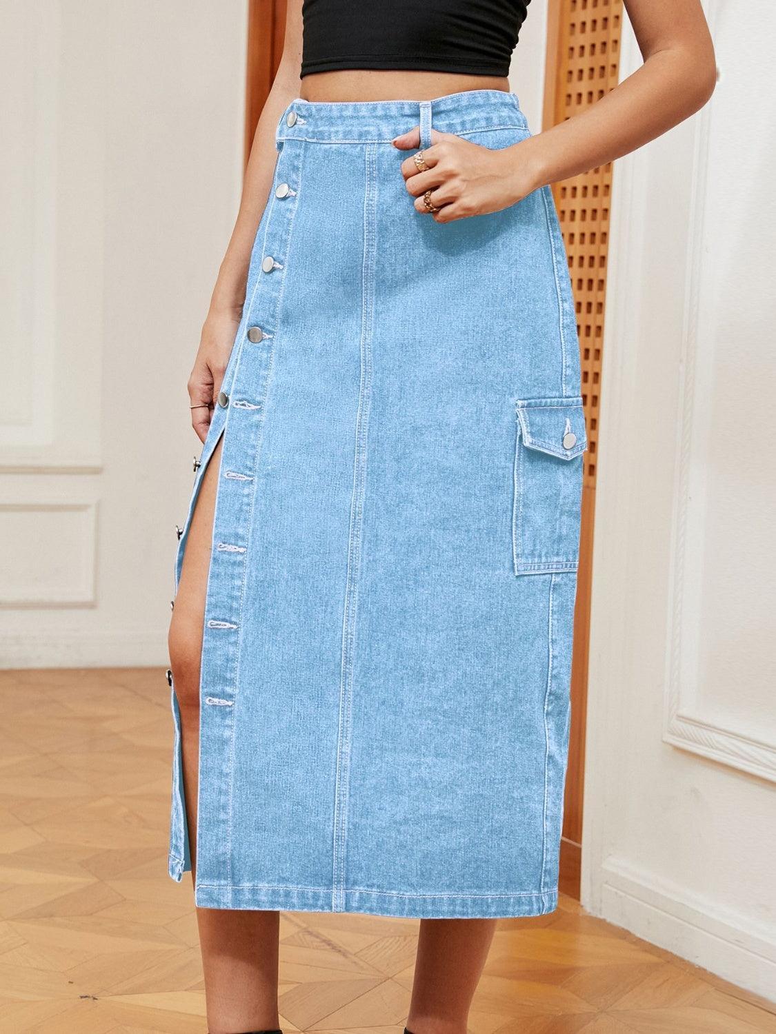 Jupe mi-longue boutonnée en jean